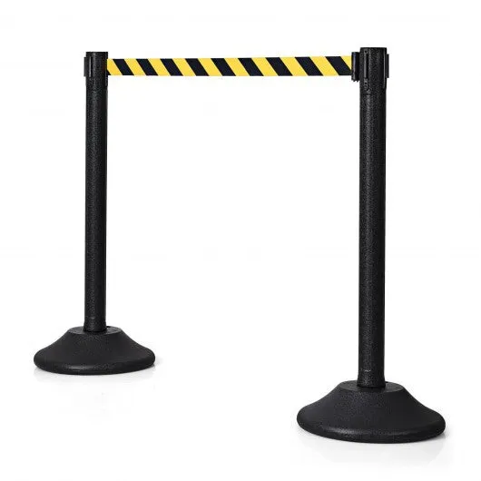 2 Pcs Stanchion Post Crowd Control Barriers Queue Pole w/Retractable Belt-Yellow