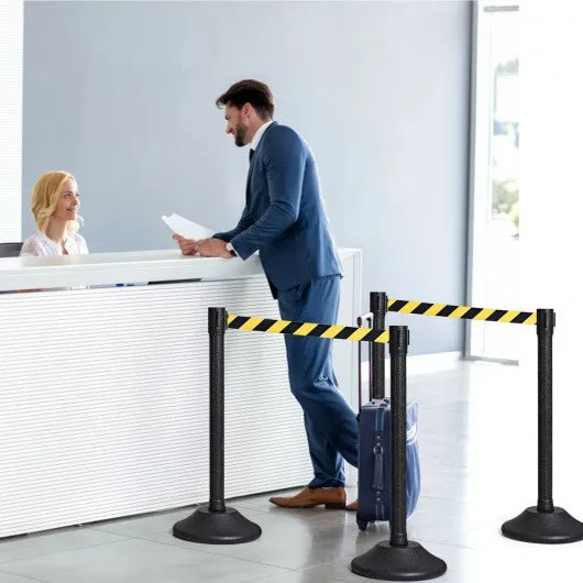 2 Pcs Stanchion Post Crowd Control Barriers Queue Pole w/Retractable Belt-Yellow