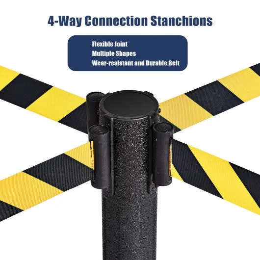 2 Pcs Stanchion Post Crowd Control Barriers Queue Pole w/Retractable Belt-Yellow