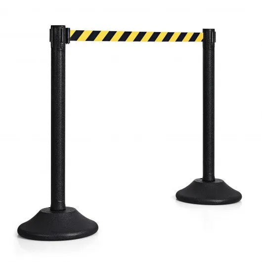 2 Pcs Stanchion Post Crowd Control Barriers Queue Pole w/Retractable Belt-Yellow