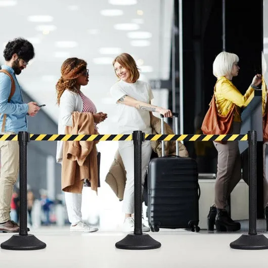 2 Pcs Stanchion Post Crowd Control Barriers Queue Pole w/Retractable Belt-Yellow
