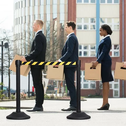 2 Pcs Stanchion Post Crowd Control Barriers Queue Pole w/Retractable Belt-Yellow