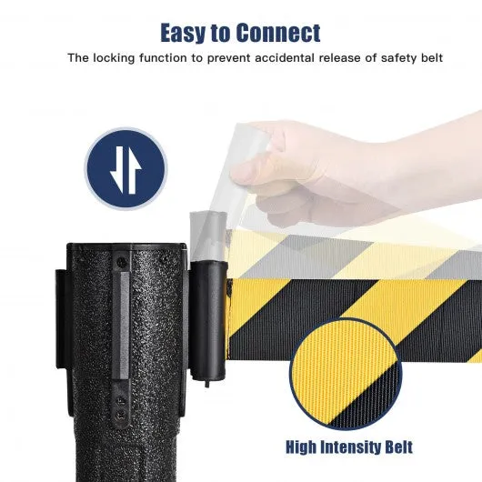 2 Pcs Stanchion Post Crowd Control Barriers Queue Pole w/Retractable Belt-Yellow