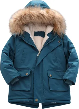 2021 Thick Quilted Fleece Lined Jacket for 2-7 Years Kids Boy's Winter Coat Hooded Cotton-padded Parka Outerwear