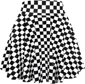 Afibi Women's Casual High Waisted Mini Flared Print Pleated Skater Skirt