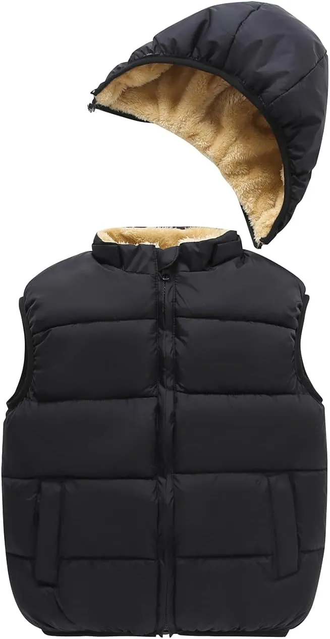 AMIYAN Toddler Winter Puffer Vest Boys Hooded Sleeveless Jacket Lightweight Warm Down Coat with Pocket for Kids 1-7 Years