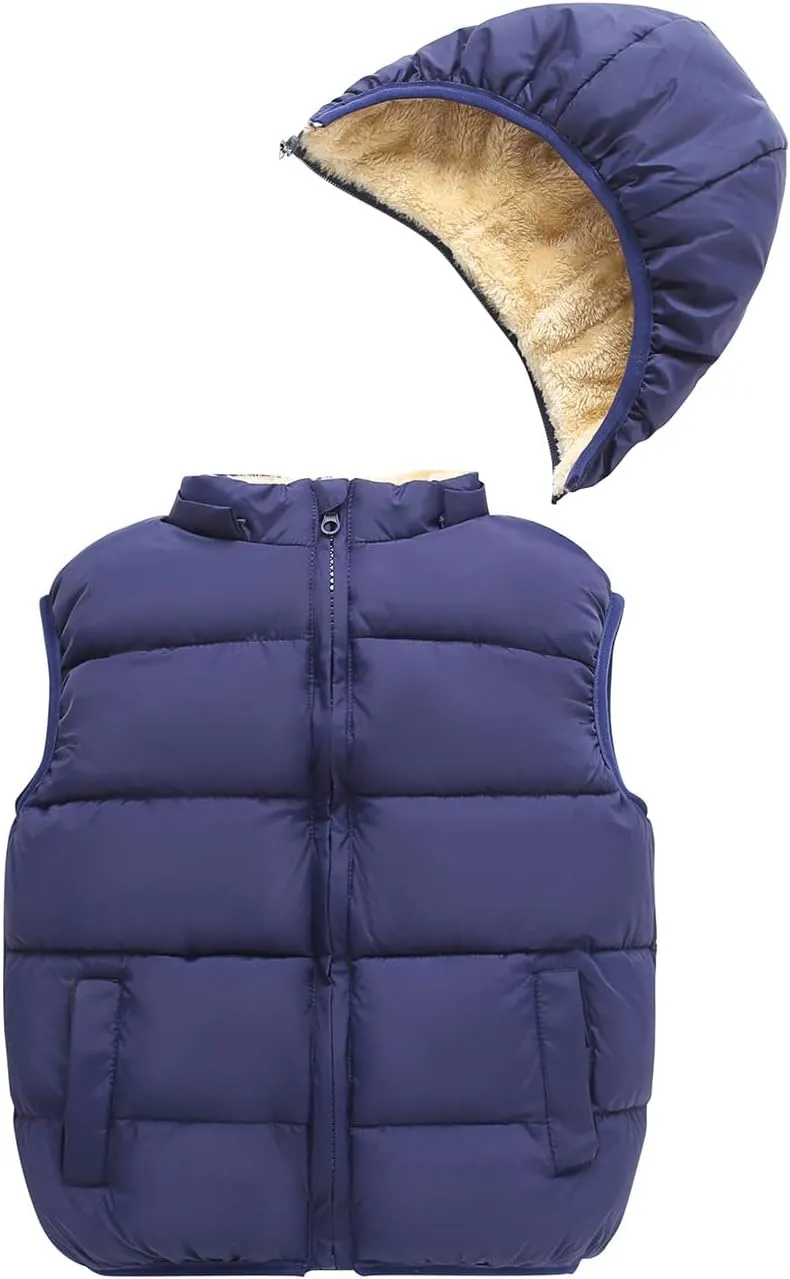 AMIYAN Toddler Winter Puffer Vest Boys Hooded Sleeveless Jacket Lightweight Warm Down Coat with Pocket for Kids 1-7 Years