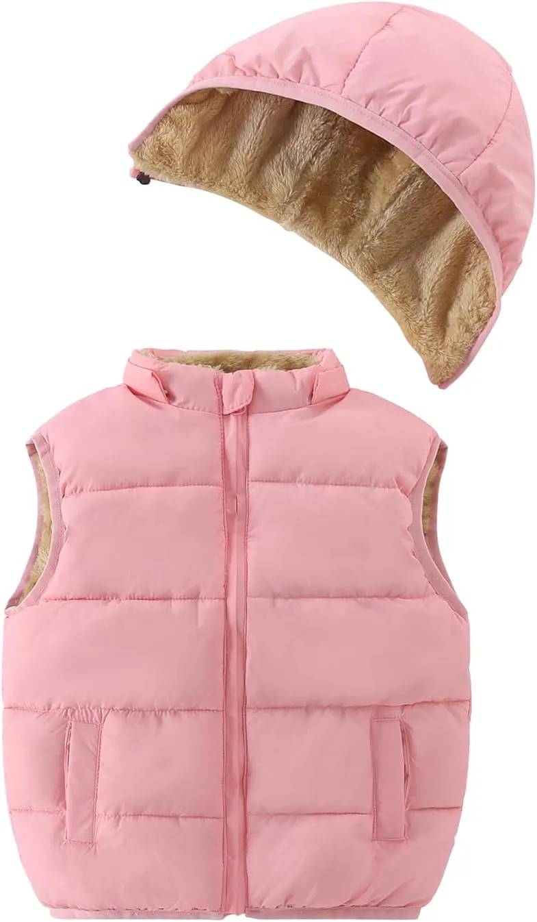 AMIYAN Toddler Winter Puffer Vest Boys Hooded Sleeveless Jacket Lightweight Warm Down Coat with Pocket for Kids 1-7 Years