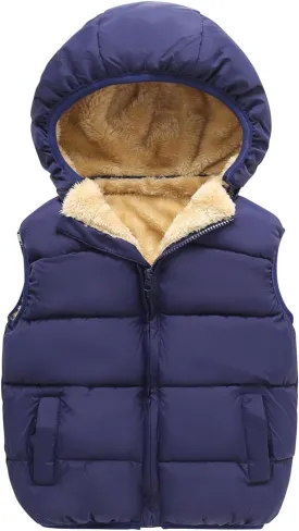 AMIYAN Toddler Winter Puffer Vest Boys Hooded Sleeveless Jacket Lightweight Warm Down Coat with Pocket for Kids 1-7 Years