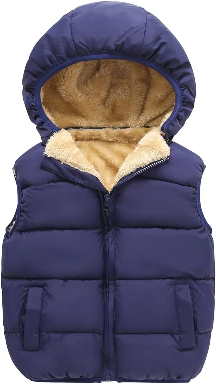 AMIYAN Toddler Winter Puffer Vest Boys Hooded Sleeveless Jacket Lightweight Warm Down Coat with Pocket for Kids 1-7 Years
