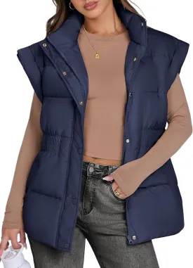 ANRABESS Women Puffer Vest Oversized Sleeveless Zip Up Stand Collar Lightweight Jackets 2025 Winter Warm Puffy Down Coats