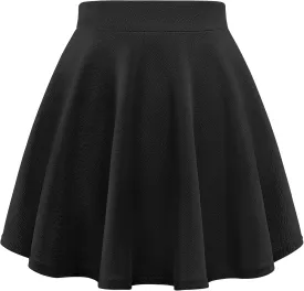 Auranso Girls Mini Skirt Stretch Waist Casual Flared Plain Pleated Skater Skirt