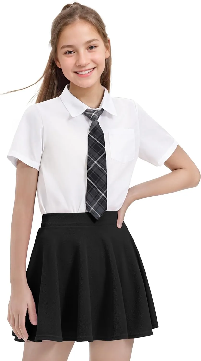 Auranso Girls Mini Skirt Stretch Waist Casual Flared Plain Pleated Skater Skirt