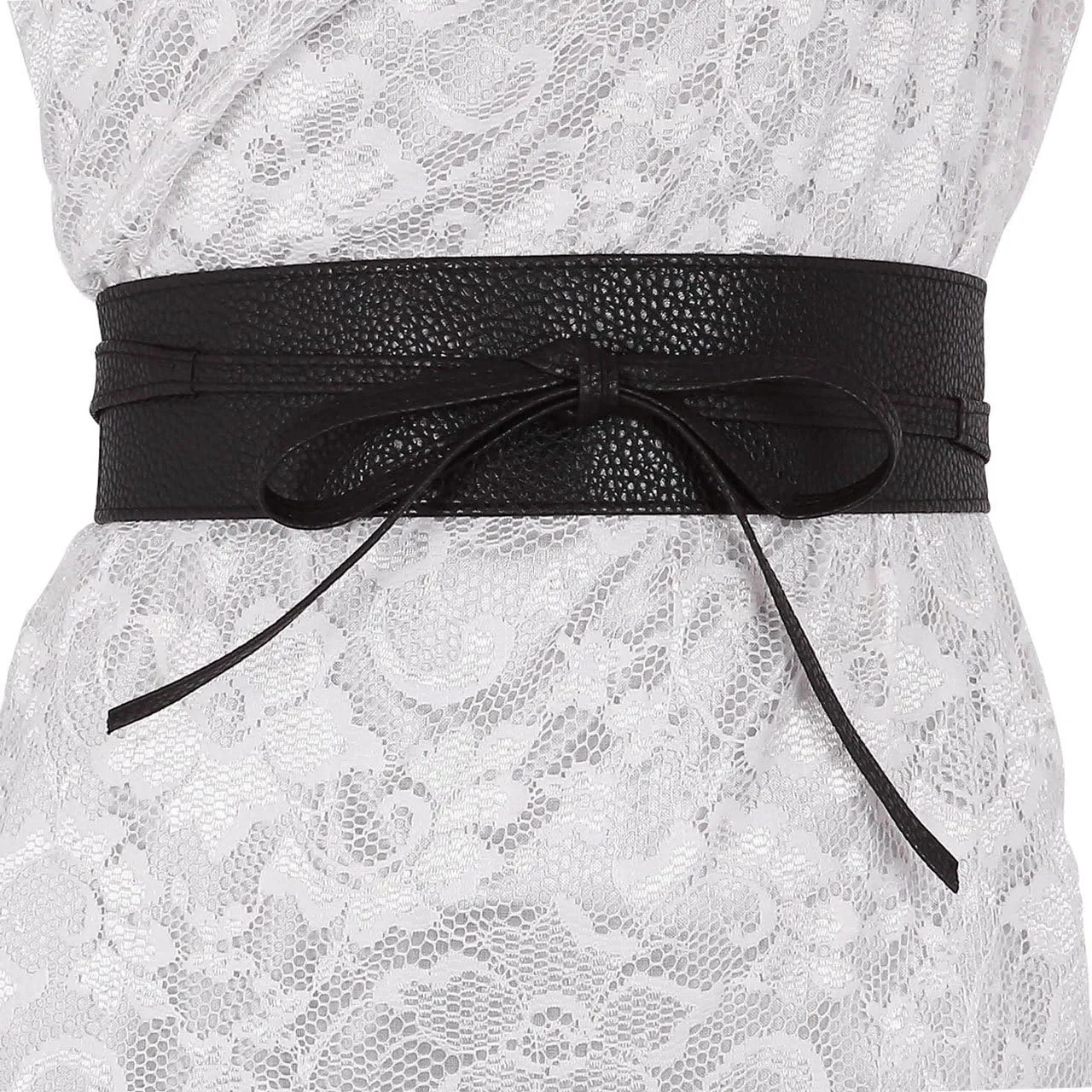 Ayliss Women Soft PU Leather Obi Belt Self Tie Wrap Cinch Belt Fashion Bowknot Waistband Wrap Belt for Dress Jumpsuit