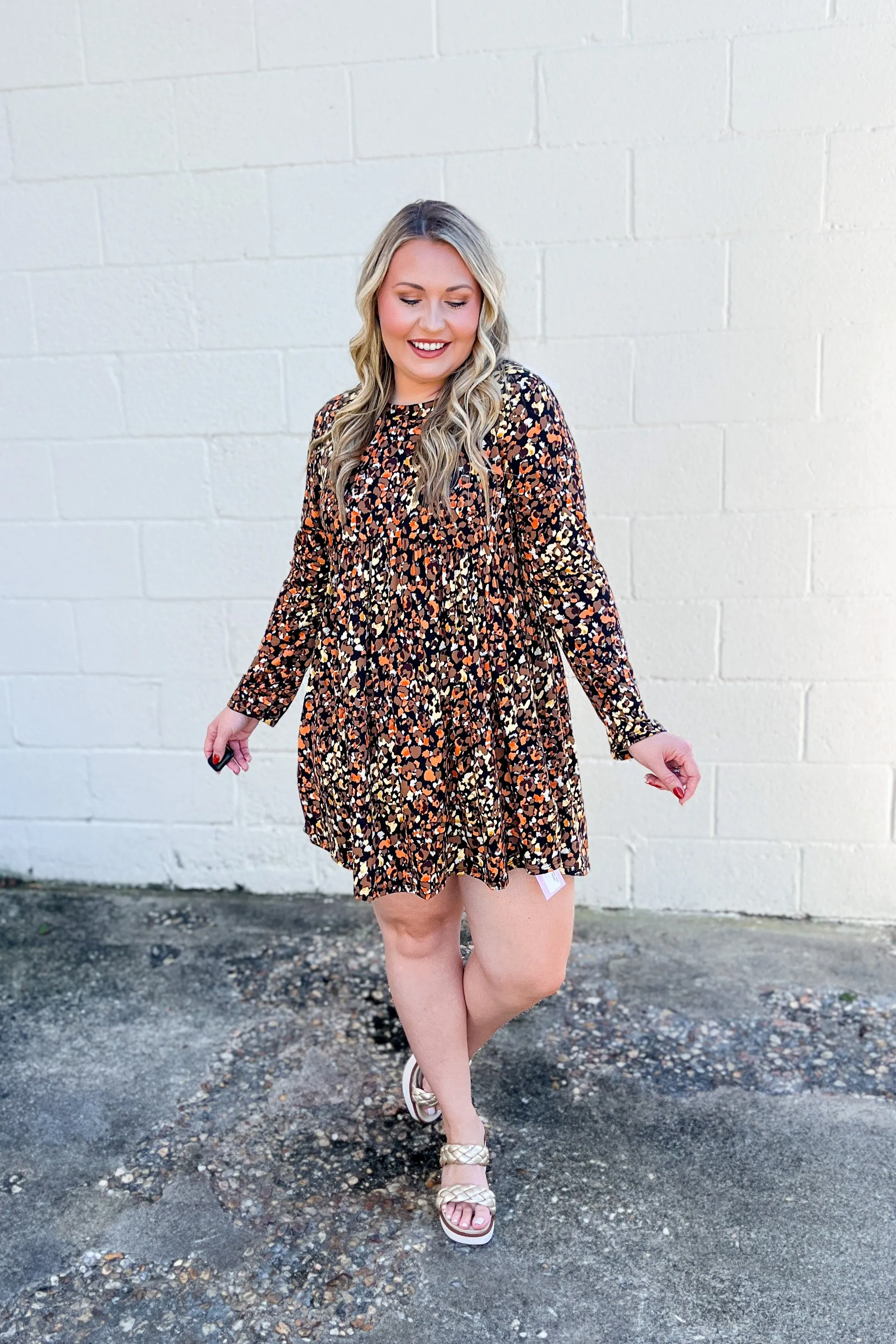 Back and Forth Fall Leopard Babydoll Dress
