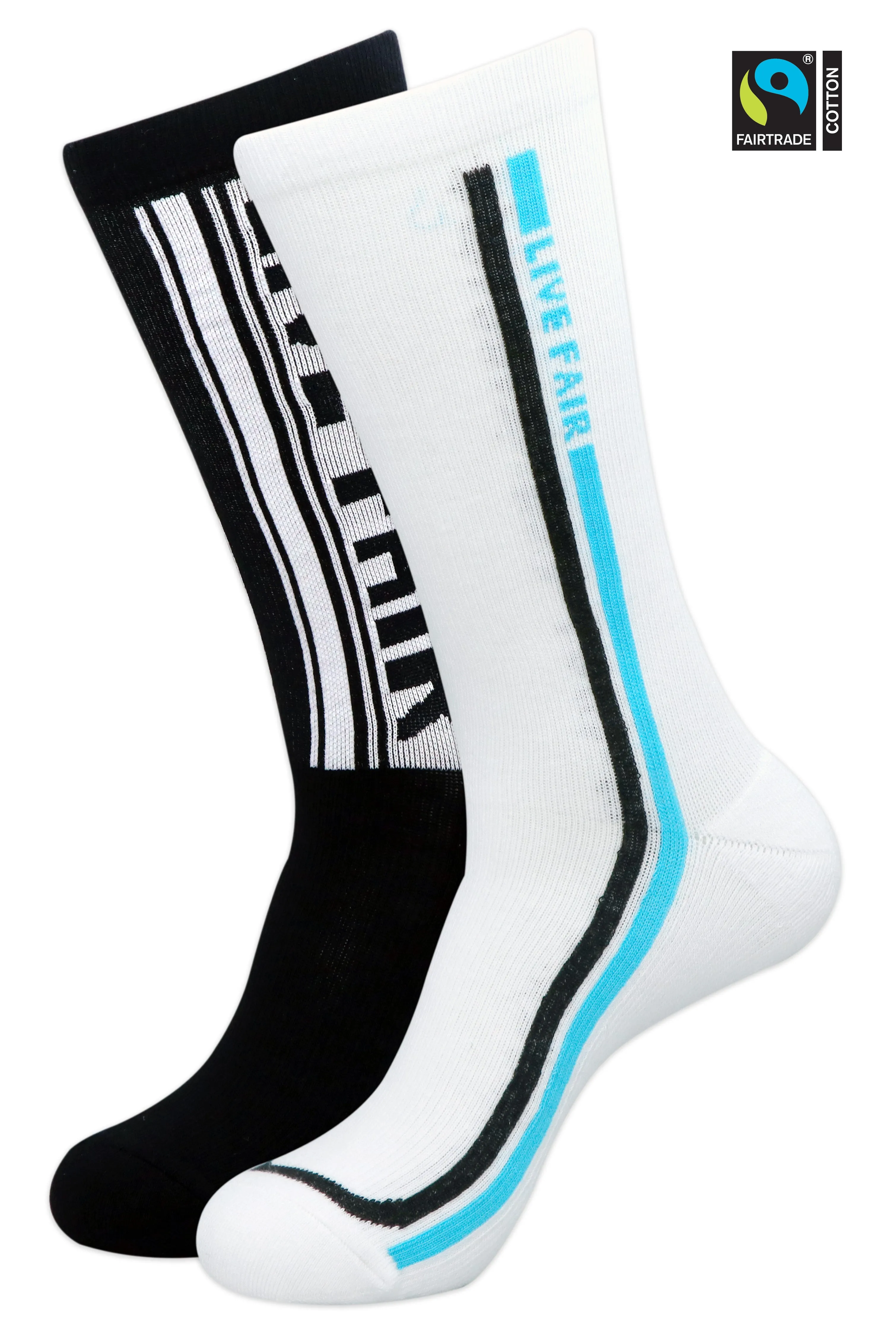 Balenzia Men's Fairtrade  Organic Cotton Crew length (Pack of 2 Pairs/1U) (Black & White)
