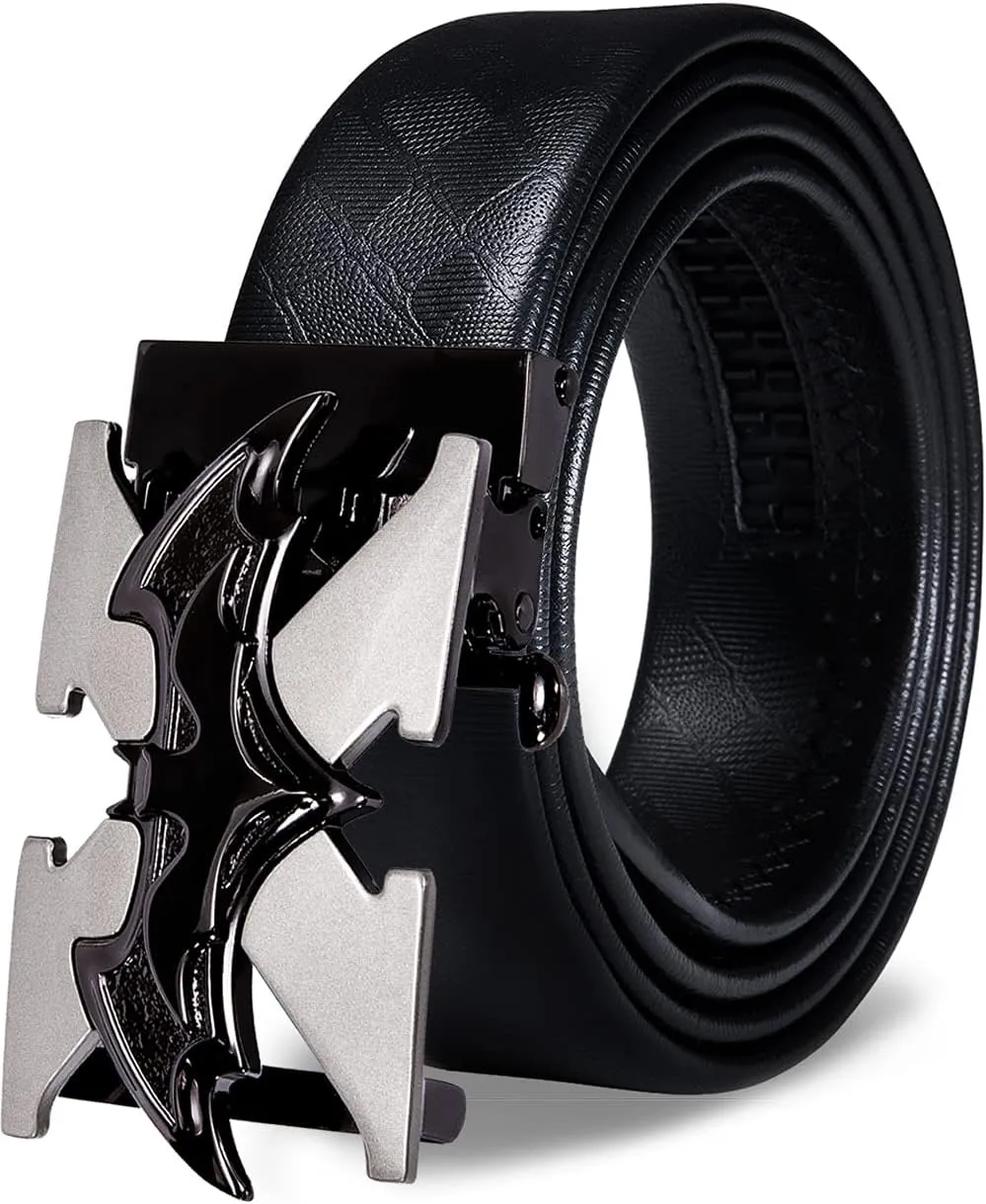 Barry.Wang Mens Ratchet Belt,Genuine Leather Belts 1 3/8" Automatic Buckle Carnival Dress Casual,Trim To Fit