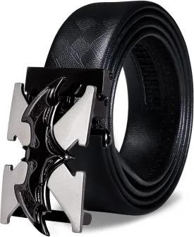 Barry.Wang Mens Ratchet Belt,Genuine Leather Belts 1 3/8" Automatic Buckle Carnival Dress Casual,Trim To Fit