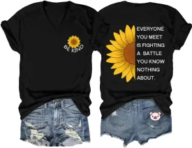 Be Kind Shirts for Women Kindness Teacher Tshirts Novelty Sunflower Inspirational Graphic Tee