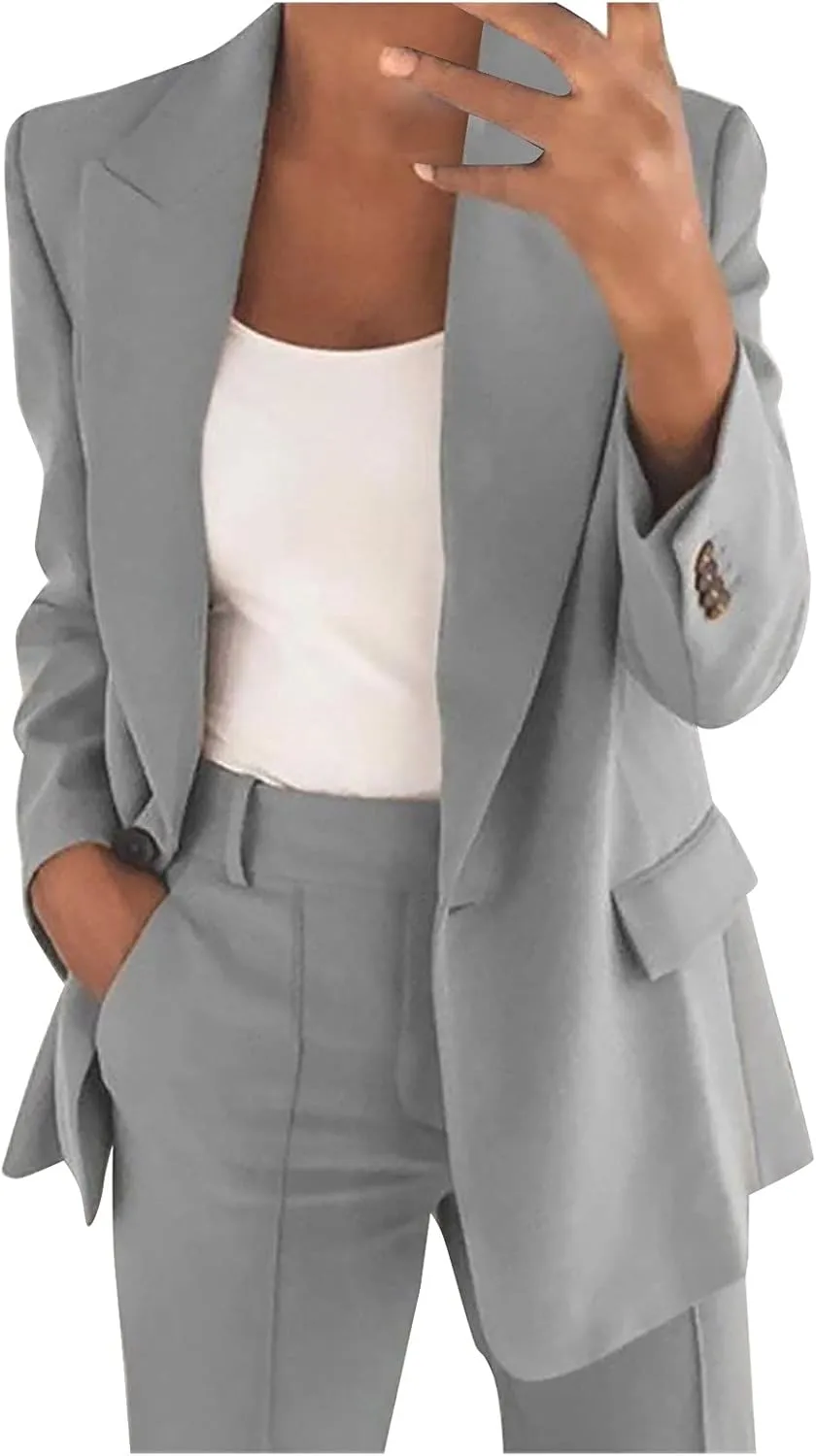 Blazers for Women 2024 Casual Plus Size Business Coats Dressy Loose Button Down Cardigan Work Suit Jacket with Pocket
