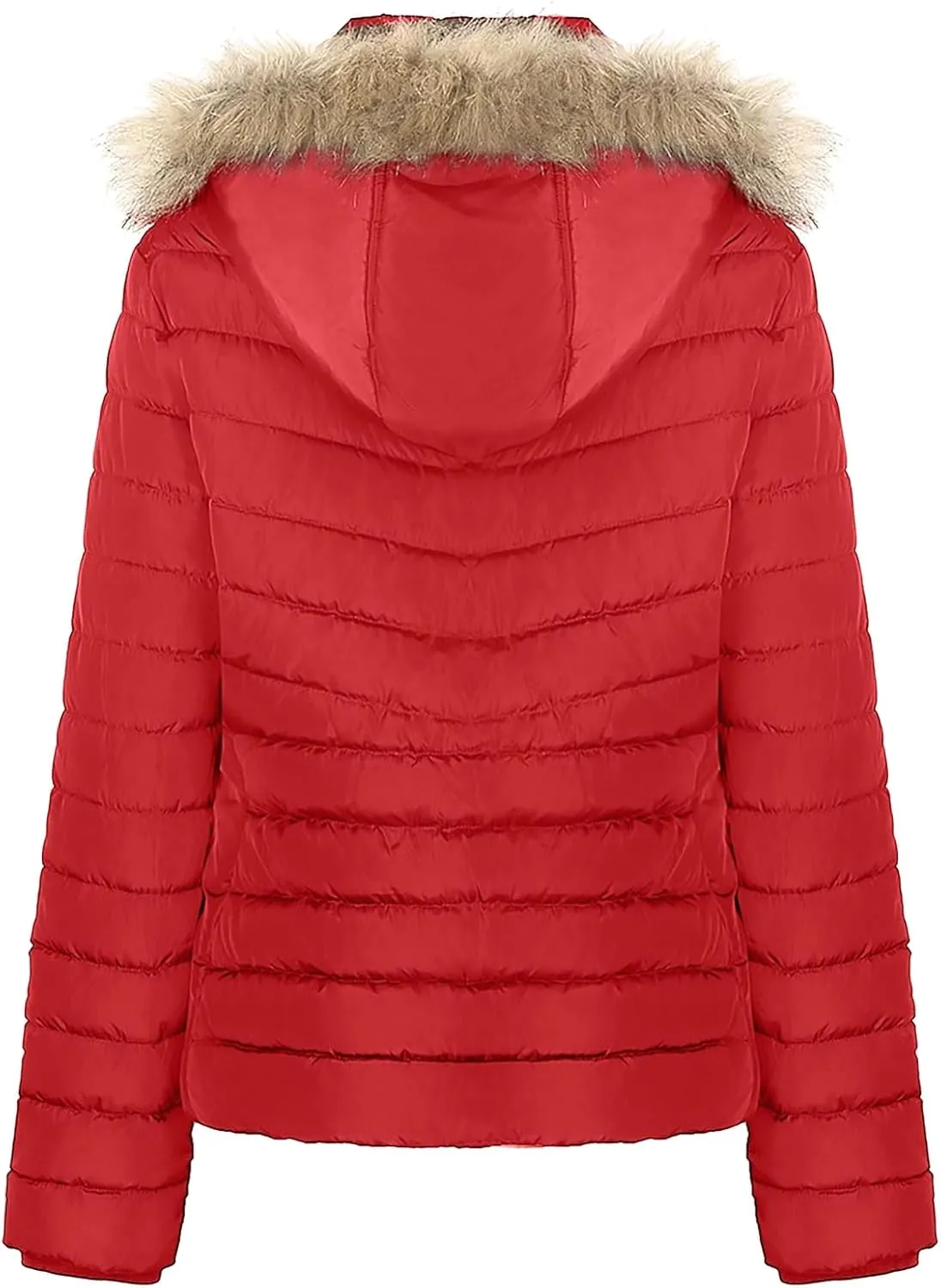 BodiLove Women's Warm Winter Quilted Puffer Short Coat High Collar Jacket with Removable Faux Fur Hood
