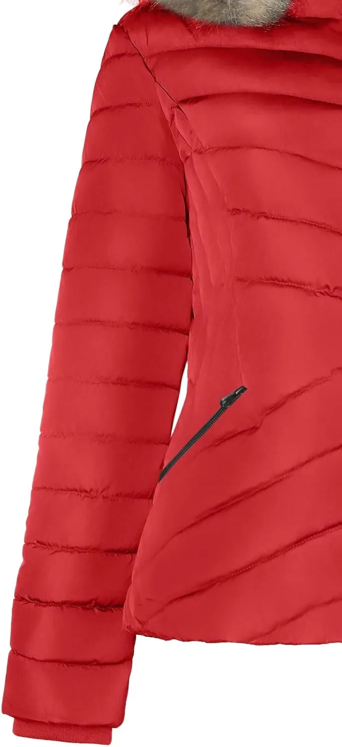 BodiLove Women's Warm Winter Quilted Puffer Short Coat High Collar Jacket with Removable Faux Fur Hood