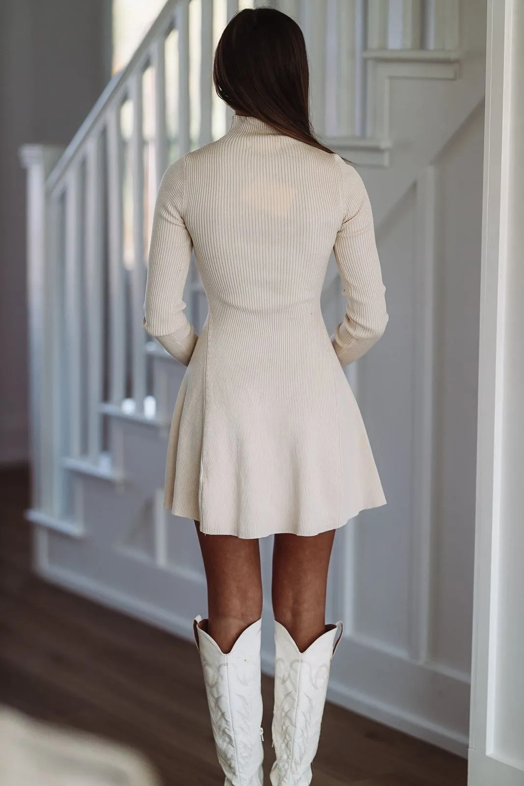 Cozy In Knit Sweater Mini Dress - Cream