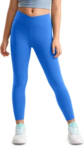 CRZ YOGA Girls Butterluxe Crossover Athletic Leggings - High Waist V Cross Kids Lounge Pants Yoga Active Dance Running Tights
