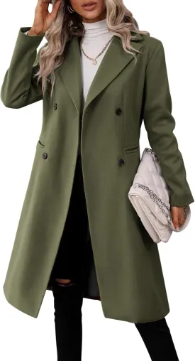 Danedvi Womens Long Double Breasted Coats Lapel Collar Pea Coat Winter Slim Fit Jackets Trench Coat Outwear