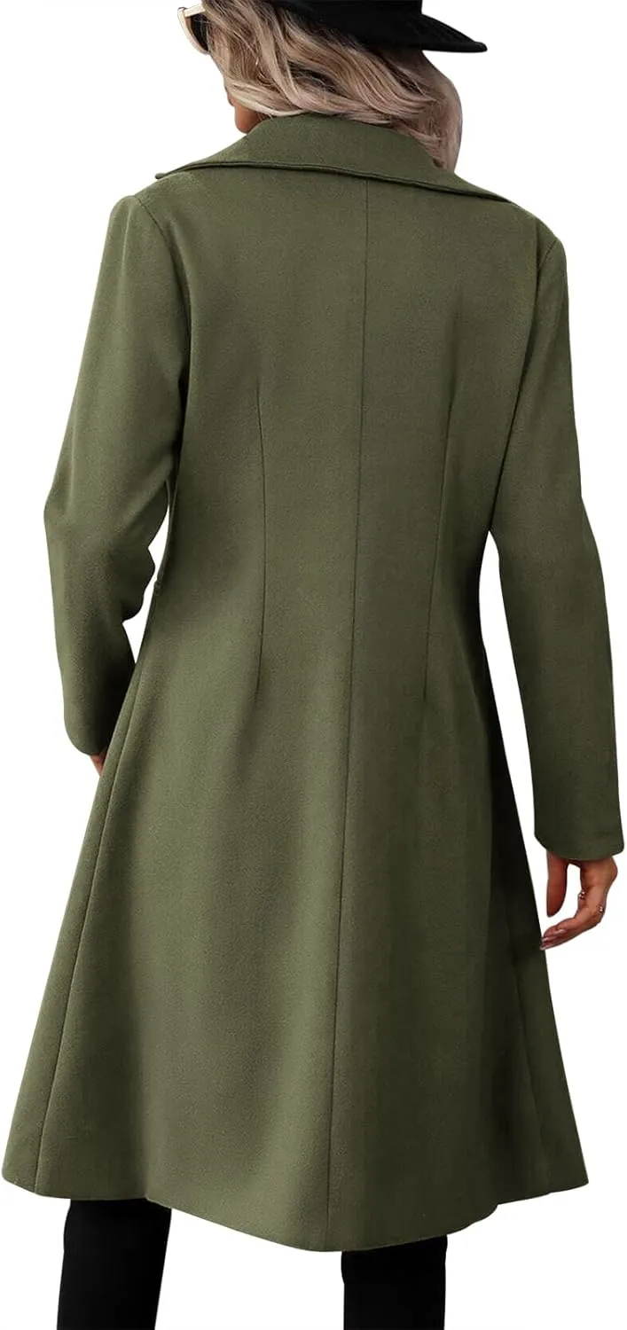 Danedvi Womens Long Double Breasted Coats Lapel Collar Pea Coat Winter Slim Fit Jackets Trench Coat Outwear