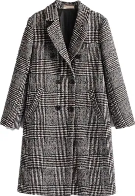 Face Dream Women Classic Lattice Winter Overcoat Lapel Double Breasted Woolen Long Coat