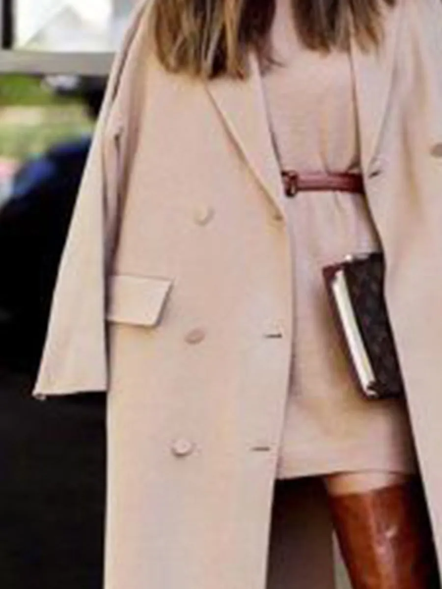 Fashion Double-breasted Casual Solid Color Thick Coat
