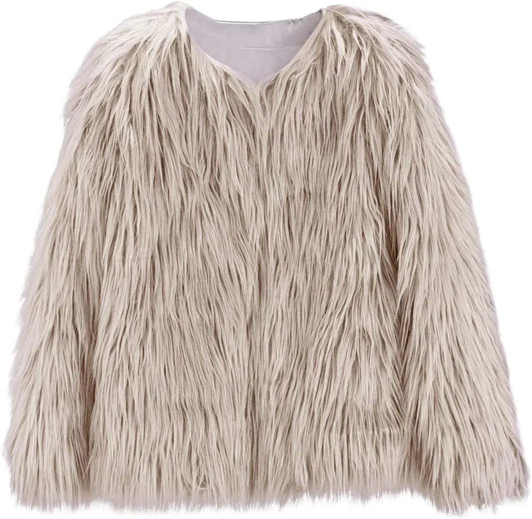 Girls Faux-Fur Jacket Coat Winter Snowday Thick Warm Fashion Cool Clothes 2-10 Years