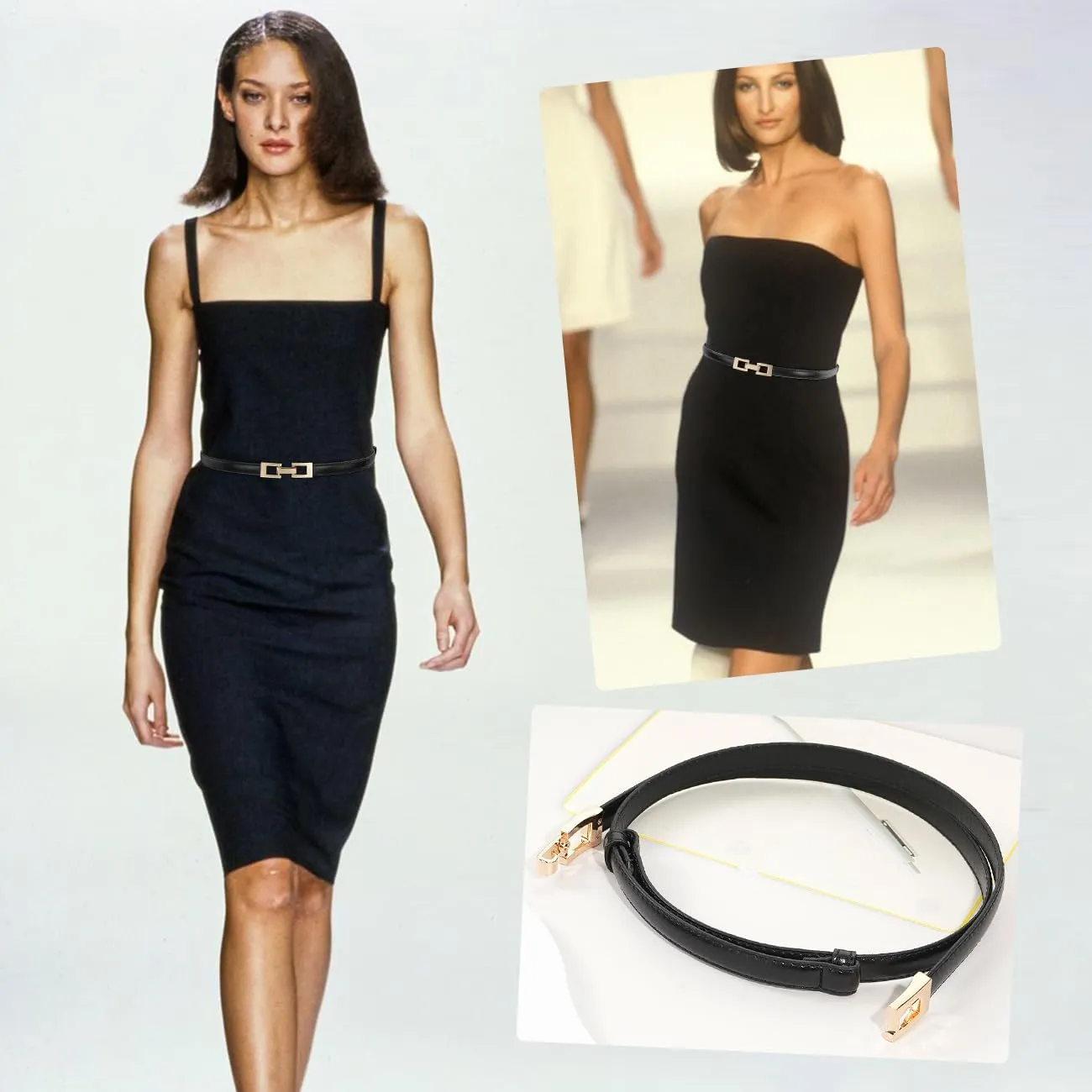 Glamorstar Skinny Belts for Women Thin PU Leather Waist Belt with Gold Buckle for Dresses