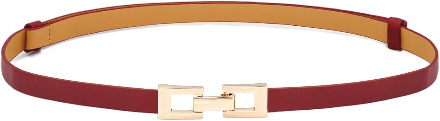 Glamorstar Skinny Belts for Women Thin PU Leather Waist Belt with Gold Buckle for Dresses
