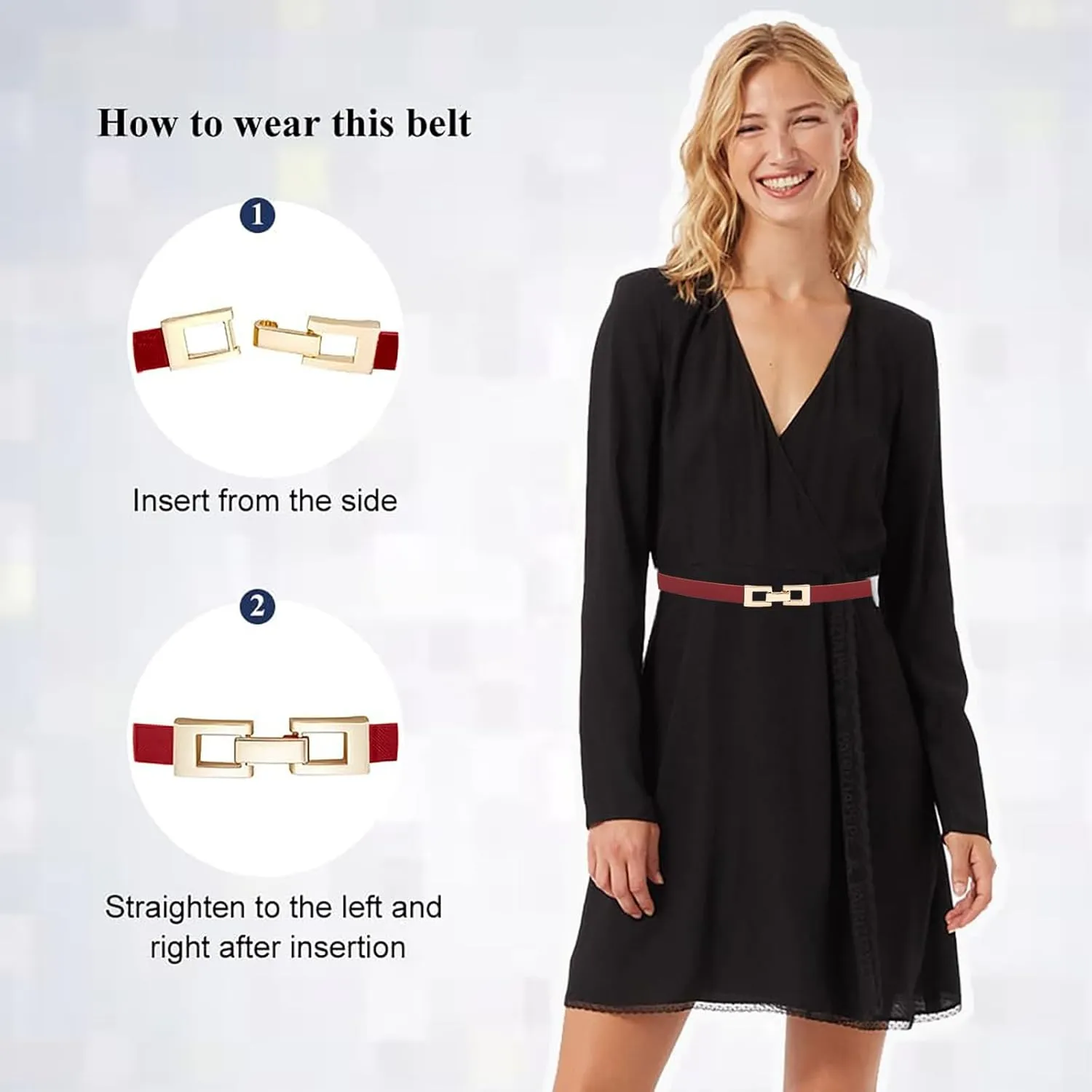 Glamorstar Skinny Belts for Women Thin PU Leather Waist Belt with Gold Buckle for Dresses