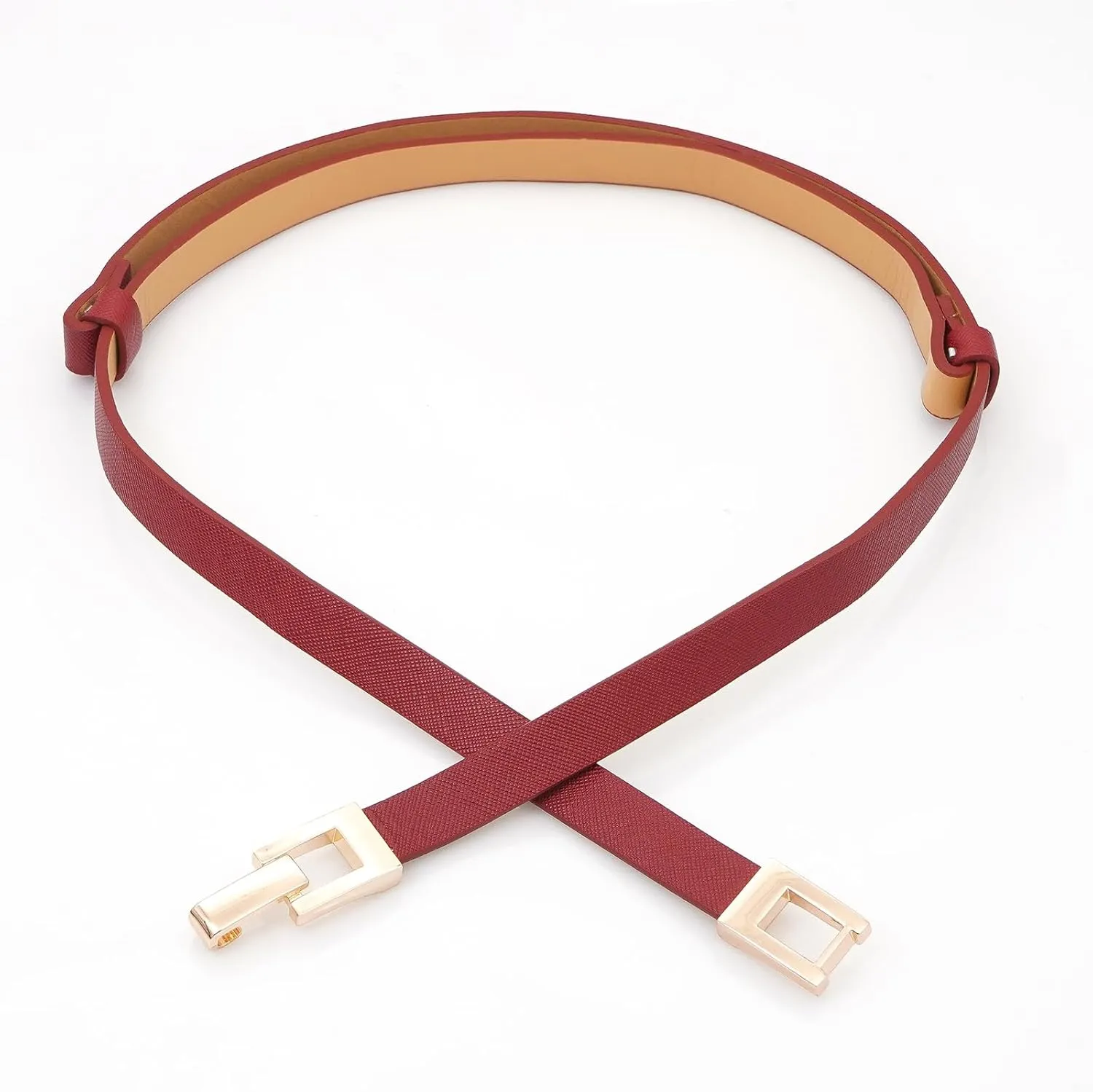 Glamorstar Skinny Belts for Women Thin PU Leather Waist Belt with Gold Buckle for Dresses