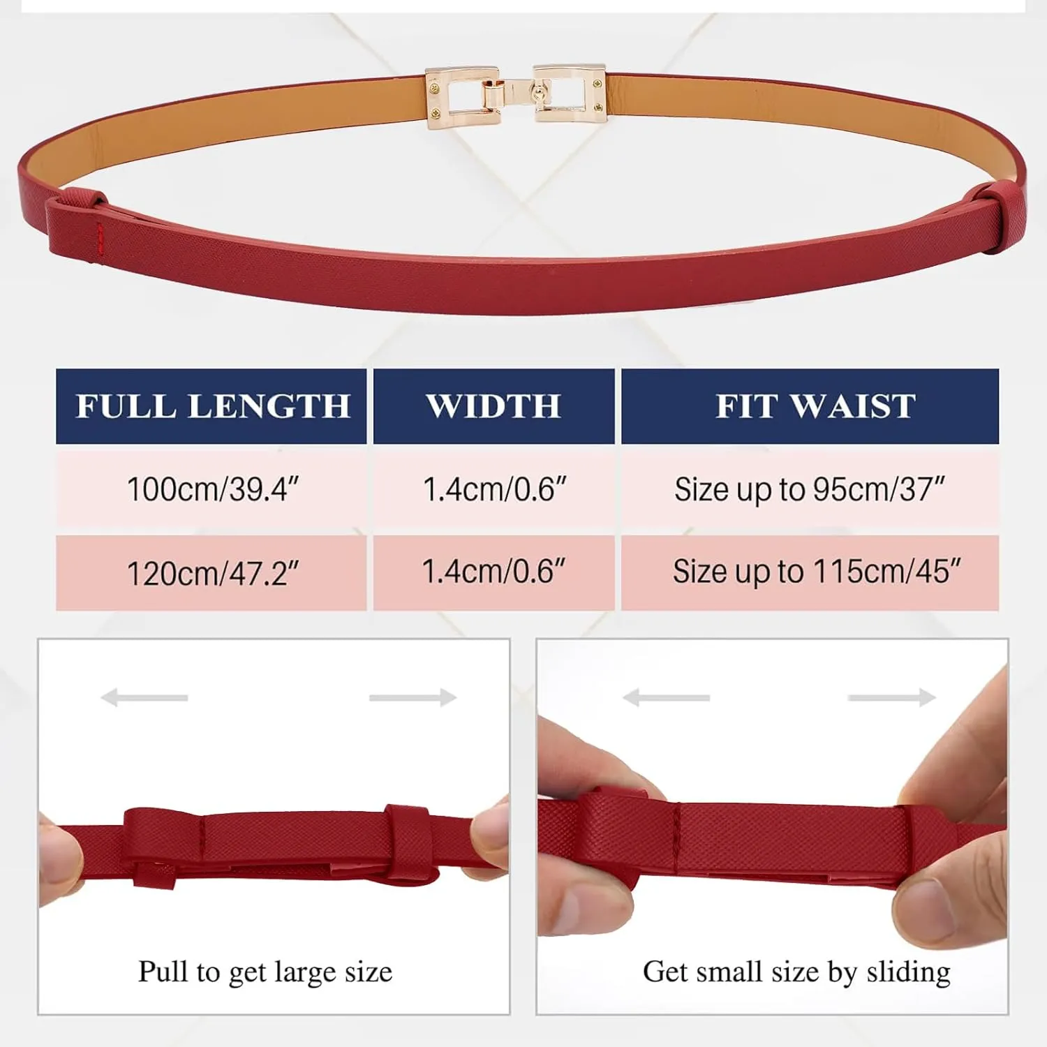 Glamorstar Skinny Belts for Women Thin PU Leather Waist Belt with Gold Buckle for Dresses