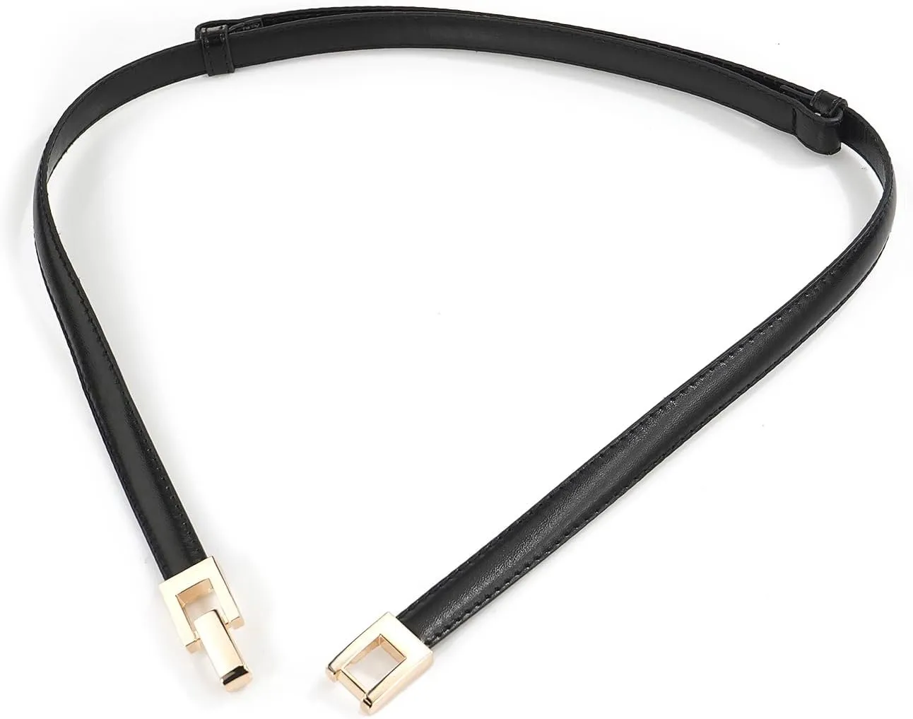 Glamorstar Skinny Belts for Women Thin PU Leather Waist Belt with Gold Buckle for Dresses