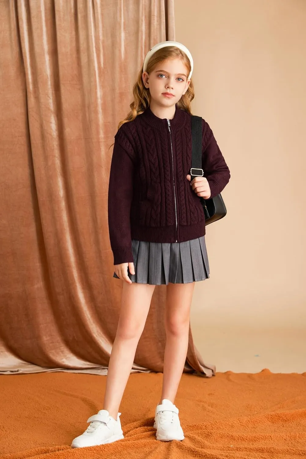 GRACE KARIN Girls Knit Cardigan Sweater Zip Long Sleeve Kids School Uniform Fall Jacket Size 6-14