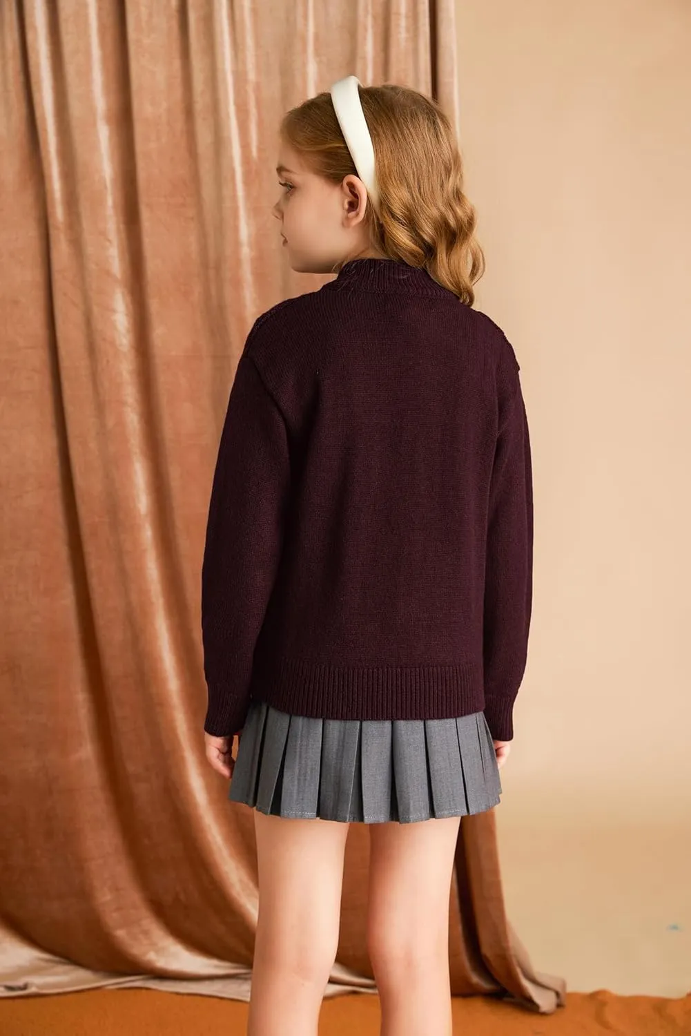 GRACE KARIN Girls Knit Cardigan Sweater Zip Long Sleeve Kids School Uniform Fall Jacket Size 6-14
