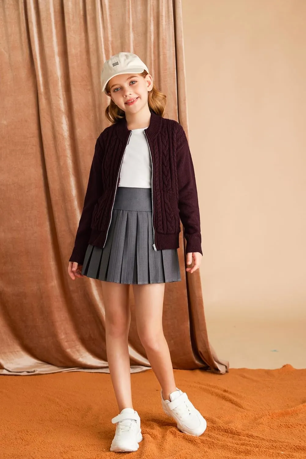 GRACE KARIN Girls Knit Cardigan Sweater Zip Long Sleeve Kids School Uniform Fall Jacket Size 6-14