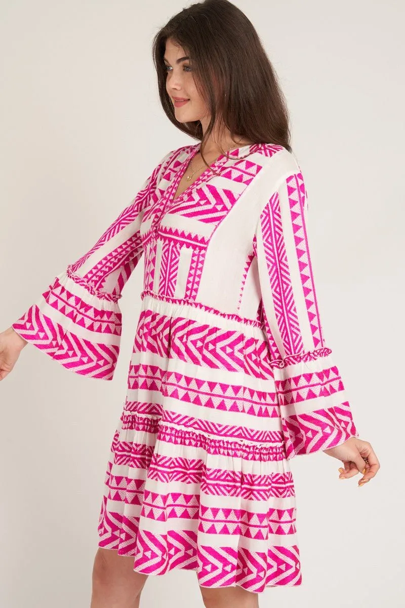 Grecian Goddess Jacquard Mini Dress | Pink