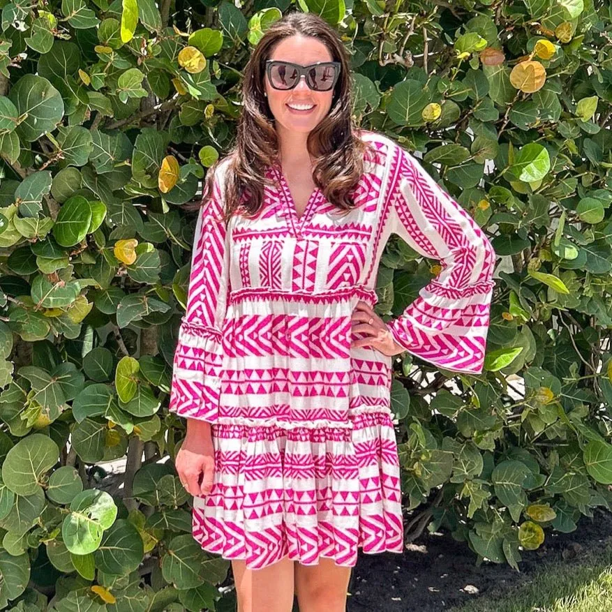 Grecian Goddess Jacquard Mini Dress | Pink