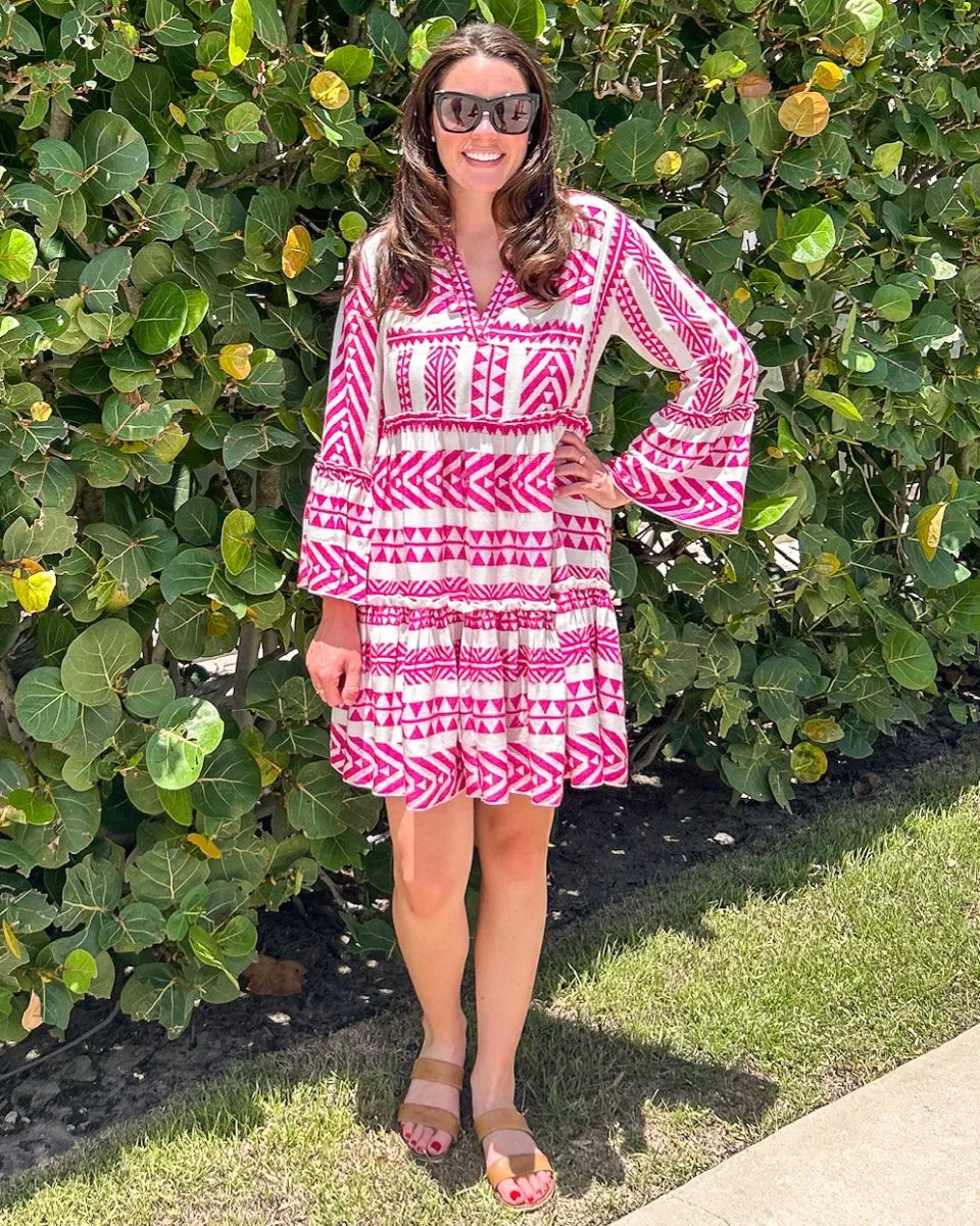 Grecian Goddess Jacquard Mini Dress | Pink