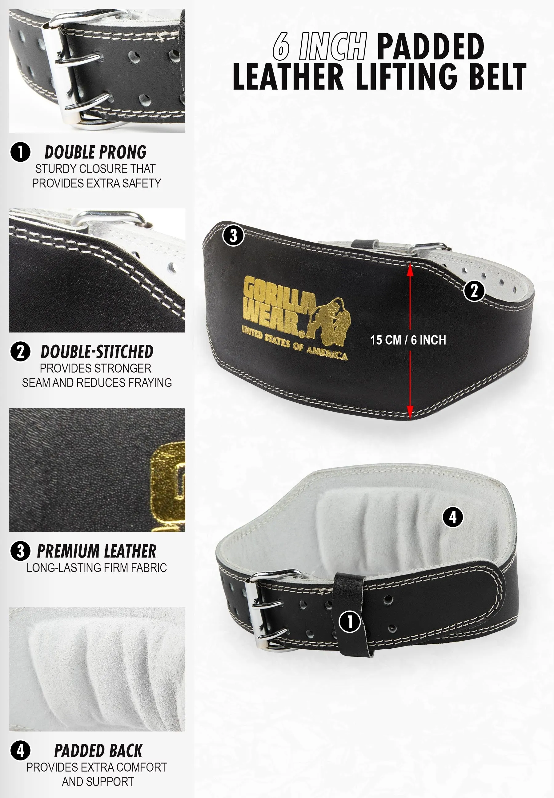 GW 6- Inch Padded Leather Lifting Belt - Brown