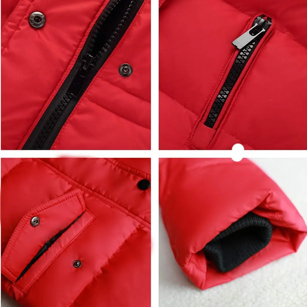 Kids Boys Girls Winter Coat Warm Parka Jacket with Fur Hood Padded Overcoat 6M-4T