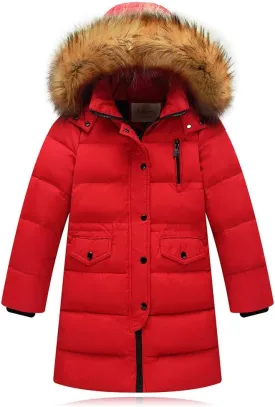 Kids Boys Girls Winter Coat Warm Parka Jacket with Fur Hood Padded Overcoat 6M-4T
