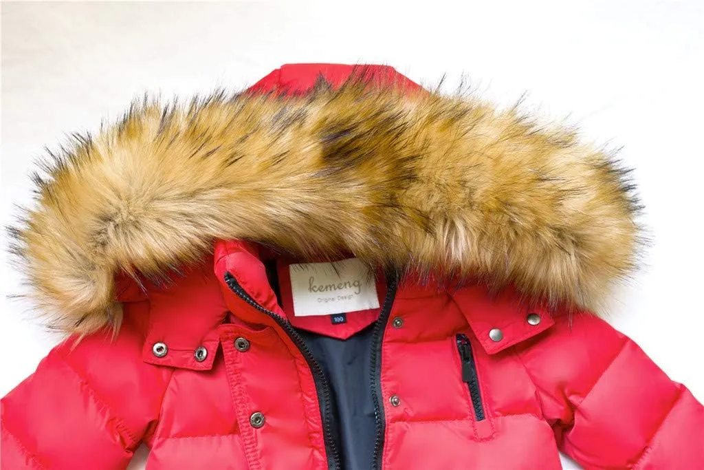 Kids Boys Girls Winter Coat Warm Parka Jacket with Fur Hood Padded Overcoat 6M-4T
