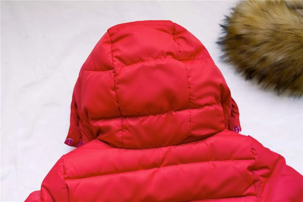 Kids Boys Girls Winter Coat Warm Parka Jacket with Fur Hood Padded Overcoat 6M-4T